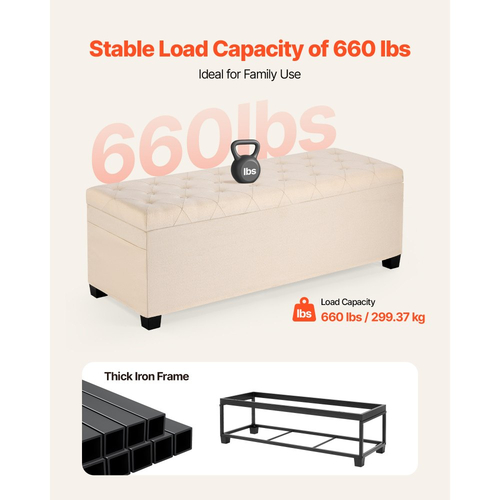 Πάγκος αποθήκευσης VEVOR με συρτάρι, Πάγκος κρεβατιού με κουμπιά και πλαϊνές τσάντες, Αναδιπλούμενο συρτάρι αποθήκευσης με ταπετσαρία και μεταλλικό σκελετό, Οθωμανικό κρεβάτι από λινό για σαλόνι, υπνοδωμάτιο, είσοδο, γραφείο, μπεζ