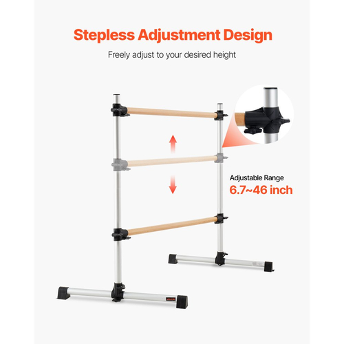 Μπάρα μπαλέτου VEVOR, Διπλή μπάρα οξιάς για το σπίτι, Φορητές, ανεξάρτητες μπάρες χορού μπαλέτου για διατάσεις, Ρυθμιζόμενο ύψος, εξοπλισμός γυμναστικής με αντικραδασμική προστασία, για προπόνηση ισορροπίας Pilates