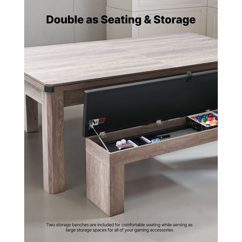 Σετ Τραπεζιών Μπιλιάρδου VEVOR 214cm, Τραπέζια Μπιλιάρδου 3 σε 1 για Πολλαπλά Παιχνίδια με Επιφάνεια Τραπεζαρίας και Πινγκ Πονγκ, 2 Πάγκοι για Αποθήκευση και Αξεσουάρ, Περιλαμβάνει Βάση για Στέκες, Βούρτσα Κιμωλίας, για Οικογενειακό Δωμάτιο Αναψυχής