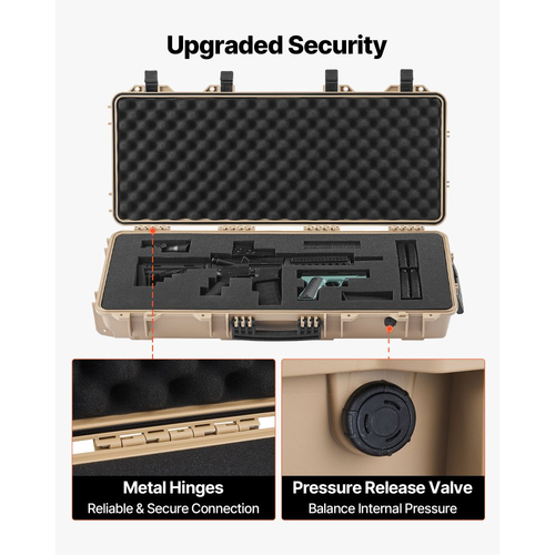 Θήκη σκληρού τυφεκίου VEVOR, θήκη τυφεκίου με κλειδαριά και 4 στρώσεις προκομμένου αφρού, αποθήκευση όπλου 914 mm με ρόδες, αδιάβροχες και ανθεκτικές στη σκόνη θήκες αποθήκευσης πιστολιών IP67 για τυφέκια, κυνηγετικά όπλα, όπλα Airsoft, χακί