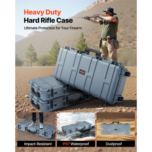 Θήκη σκληρού τυφεκίου VEVOR, θήκη τυφεκίου με κλειδαριά και 4 στρώσεις προκομμένου αφρού, αποθήκευση όπλου 914 mm με ρόδες, αδιάβροχες και ανθεκτικές στη σκόνη θήκες αποθήκευσης πιστολιών IP67 για τυφέκια, κυνηγετικά όπλα, όπλα Airsoft, γκρι