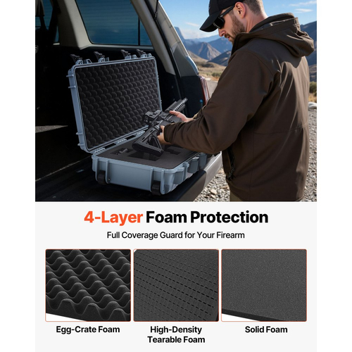 Θήκη σκληρού τυφεκίου VEVOR, θήκη τυφεκίου με κλειδαριά και 4 στρώσεις προκομμένου αφρού, αποθήκευση όπλου 914 mm με ρόδες, αδιάβροχες και ανθεκτικές στη σκόνη θήκες αποθήκευσης πιστολιών IP67 για τυφέκια, κυνηγετικά όπλα, όπλα Airsoft, γκρι