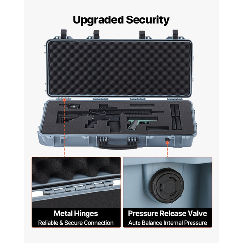 Θήκη σκληρού τυφεκίου VEVOR, θήκη τυφεκίου με κλειδαριά και 4 στρώσεις προκομμένου αφρού, αποθήκευση όπλου 914 mm με ρόδες, αδιάβροχες και ανθεκτικές στη σκόνη θήκες αποθήκευσης πιστολιών IP67 για τυφέκια, κυνηγετικά όπλα, όπλα Airsoft, γκρι