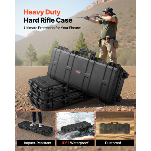Θήκη σκληρού τυφεκίου VEVOR, θήκη τυφεκίου με κλειδαριά και προκομμένους αφρούς, αποθήκευση όπλου 1016 mm με ρόδες, IP67 αδιάβροχη και ανθεκτική στη σκόνη κινητή μεγάλη αποθήκευση πιστολιού για τυφέκια, κυνηγετικά όπλα, όπλα Airsoft, μαύρη