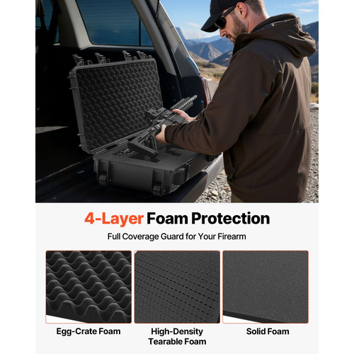 Θήκη σκληρού τυφεκίου VEVOR, θήκη τυφεκίου με κλειδαριά και προκομμένους αφρούς, αποθήκευση όπλου 1016 mm με ρόδες, IP67 αδιάβροχη και ανθεκτική στη σκόνη κινητή μεγάλη αποθήκευση πιστολιού για τυφέκια, κυνηγετικά όπλα, όπλα Airsoft, μαύρη