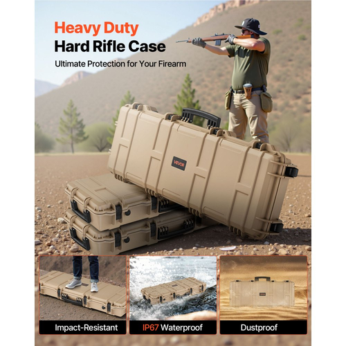 Θήκη σκληρού τυφεκίου VEVOR, θήκη τυφεκίου με κλειδαριά και προκομμένους αφρούς, αποθήκευση όπλου 1016 mm με ρόδες, IP67 αδιάβροχη και ανθεκτική στη σκόνη κινητή μεγάλη αποθήκευση πιστολιού για τυφέκια, κυνηγετικά όπλα, όπλα Airsoft, χακί