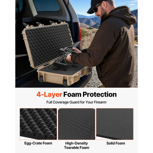 Θήκη σκληρού τυφεκίου VEVOR, θήκη τυφεκίου με κλειδαριά και προκομμένους αφρούς, αποθήκευση όπλου 1016 mm με ρόδες, IP67 αδιάβροχη και ανθεκτική στη σκόνη κινητή μεγάλη αποθήκευση πιστολιού για τυφέκια, κυνηγετικά όπλα, όπλα Airsoft, χακί