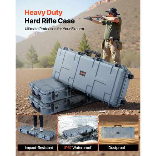 Θήκη σκληρού τυφεκίου VEVOR, θήκη τυφεκίου με κλειδαριά και προκομμένους αφρούς, κινητή αποθήκευση όπλου 1066 mm με ρόδες, αδιάβροχη και ανθεκτική στη σκόνη αποθήκευση πιστολιού IP67 για τυφέκιο, κυνηγετικό όπλο, όπλο Airsoft, γκρι
