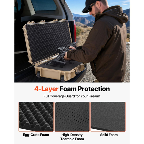 Θήκη σκληρού τυφεκίου VEVOR, θήκη τυφεκίου με κλειδαριά και προκομμένους αφρούς, κινητός χώρος αποθήκευσης όπλου 1066 mm με ρόδες, αδιάβροχη και ανθεκτική στη σκόνη αποθήκευση πιστολιού IP67 για τυφέκιο, κυνηγετικό όπλο, όπλο Airsoft, χακί