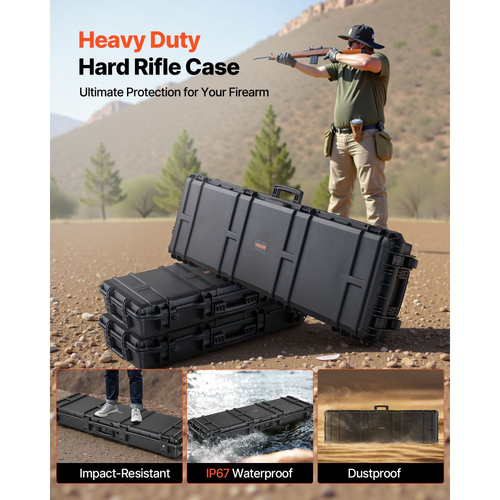 Θήκη σκληρού τυφεκίου VEVOR, θήκη τυφεκίου με κλειδαριά και αποσπώμενο αφρό XPE, αποθήκευση όπλου 1270 mm με ρόδες, αδιάβροχες και ανθεκτικές στη σκόνη θήκες πιστολιού IP67 για τυφέκια, κυνηγετικά όπλα, όπλα Airsoft, μαύρη