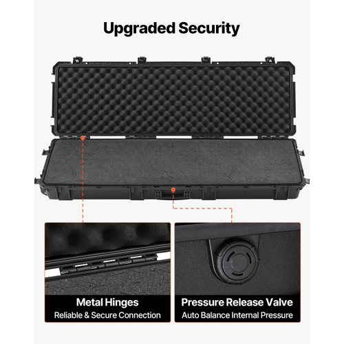 Θήκη σκληρού τυφεκίου VEVOR, θήκη τυφεκίου με κλειδαριά και αποσπώμενο αφρό XPE, αποθήκευση όπλου 1270 mm με ρόδες, αδιάβροχες και ανθεκτικές στη σκόνη θήκες πιστολιού IP67 για τυφέκια, κυνηγετικά όπλα, όπλα Airsoft, μαύρη