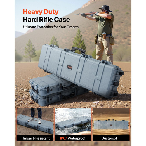 Θήκη σκληρού τυφεκίου VEVOR, θήκη τυφεκίου με κλειδαριά και προκομμένους αφρούς, κινητός χώρος αποθήκευσης όπλου 1270 mm με ρόδες, αδιάβροχη και ανθεκτική στη σκόνη αποθήκευση πιστολιού IP67 για τυφέκιο, κυνηγετικό όπλο, όπλο Airsoft, γκρι