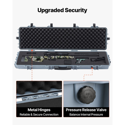 Θήκη σκληρού τυφεκίου VEVOR, θήκη τυφεκίου με κλειδαριά και προκομμένους αφρούς, κινητός χώρος αποθήκευσης όπλου 1270 mm με ρόδες, αδιάβροχη και ανθεκτική στη σκόνη αποθήκευση πιστολιού IP67 για τυφέκιο, κυνηγετικό όπλο, όπλο Airsoft, γκρι