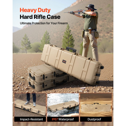 Θήκη σκληρού τυφεκίου VEVOR, θήκη τυφεκίου με κλειδαριά και προκομμένους αφρούς, κινητός χώρος αποθήκευσης όπλου 1270 mm με ρόδες, αδιάβροχη και ανθεκτική στη σκόνη αποθήκευση πιστολιού IP67 για τυφέκιο, κυνηγετικό όπλο, όπλο Airsoft, χακί
