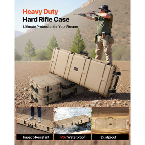 Θήκη σκληρού τυφεκίου VEVOR, θήκη τυφεκίου με κλειδαριά και προκομμένους αφρούς, αποθήκευση όπλου 1320 mm με ρόδες, αδιάβροχες και ανθεκτικές στη σκόνη θήκες πιστολιού IP67 για τυφέκια, κυνηγετικά όπλα, όπλα Airsoft, χακί
