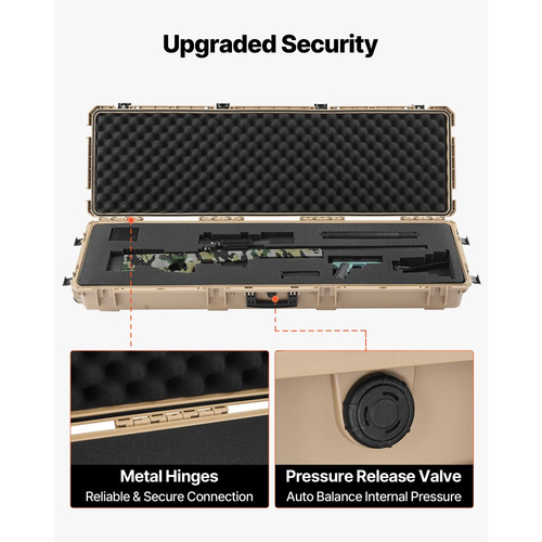 Θήκη σκληρού τυφεκίου VEVOR, θήκη τυφεκίου με κλειδαριά και προκομμένους αφρούς, αποθήκευση όπλου 1320 mm με ρόδες, αδιάβροχες και ανθεκτικές στη σκόνη θήκες πιστολιού IP67 για τυφέκια, κυνηγετικά όπλα, όπλα Airsoft, χακί