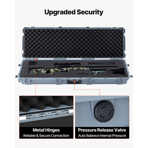 Θήκη σκληρού τυφεκίου VEVOR, θήκη τυφεκίου με κλειδαριά και προκομμένα αφρώδη υλικά, αποθήκευση όπλου 1320 mm με ρόδες, αδιάβροχες και ανθεκτικές στη σκόνη θήκες πιστολιού IP67 για τυφέκια, κυνηγετικά όπλα, όπλα Airsoft, γκρι