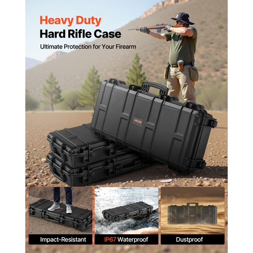 Θήκη σκληρού τυφεκίου VEVOR, θήκη τυφεκίου με κλειδαριά και 4 στρώσεις προκομμένου αφρού, αποθήκευση όπλου 914 mm με ρόδες, αδιάβροχες και ανθεκτικές στη σκόνη θήκες αποθήκευσης πιστολιών IP67 για τυφέκια, κυνηγετικά όπλα, όπλα Airsoft, μαύρη