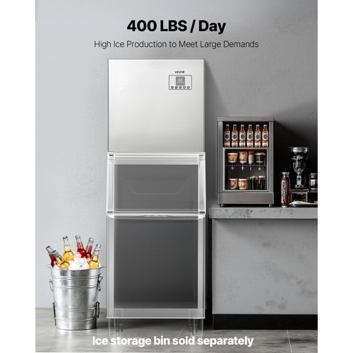 Παγομηχανή VEVOR Επαγγελματική - Κεφαλή, Παγομηχανή από ανοξείδωτο ατσάλι 181 kg/ημέρα με προγραμματισμένη παραγωγή πάγου, αυτοκαθαριζόμενο, ρυθμιζόμενο πάχος, ιδανική για εστιατόριο, μπαρ, καφέ, ξενοδοχείο - Μόνο κεφαλή