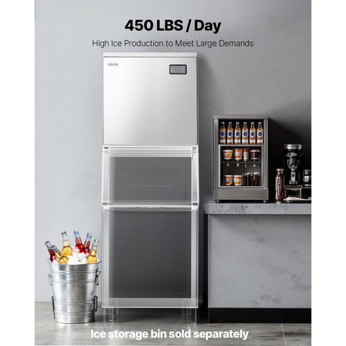 Παγομηχανή VEVOR Επαγγελματική - Κεφαλή, Παγομηχανή από ανοξείδωτο ατσάλι 204 kg/ημέρα με προγραμματισμένη παραγωγή πάγου, αυτοκαθαριζόμενο, ρυθμιζόμενο πάχος, ιδανική για εστιατόριο, μπαρ, καφέ, ξενοδοχείο - Μόνο κεφαλή