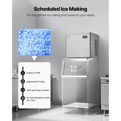 Παγομηχανή VEVOR Επαγγελματική - Κεφαλή, Παγομηχανή από ανοξείδωτο ατσάλι 204 kg/ημέρα με προγραμματισμένη παραγωγή πάγου, αυτοκαθαριζόμενο, ρυθμιζόμενο πάχος, ιδανική για εστιατόριο, μπαρ, καφέ, ξενοδοχείο - Μόνο κεφαλή