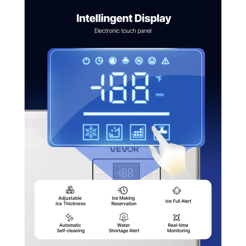 Παγομηχανή VEVOR Επαγγελματική - Κεφαλή, Παγομηχανή από ανοξείδωτο ατσάλι 250 kg/ημέρα με προγραμματισμένη παραγωγή πάγου, αυτοκαθαριζόμενο, ρυθμιζόμενο πάχος, ιδανική για εστιατόριο, μπαρ, καφέ, ξενοδοχείο - Μόνο κεφαλή