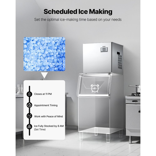 Παγομηχανή VEVOR Επαγγελματική - Κεφαλή, Παγομηχανή από ανοξείδωτο ατσάλι 250 kg/ημέρα με προγραμματισμένη παραγωγή πάγου, αυτοκαθαριζόμενο, ρυθμιζόμενο πάχος, ιδανική για εστιατόριο, μπαρ, καφέ, ξενοδοχείο - Μόνο κεφαλή