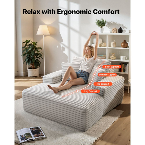 Πολυθρόνα VEVOR, Πολυθρόνα Εσωτερικού Χώρου 1380 mm Χωρίς Κόκαλα, Μοντέρνα Υπερμεγέθης Πολυθρόνα Ανάγνωσης με Ταπετσαρία και Μαξιλάρια & Μπράτσα, Καναπές-Καναπές-Βαθιά Κάθισμα-Κρεβάτι για Σαλόνι, Υπνοδωμάτιο, Μπεζ