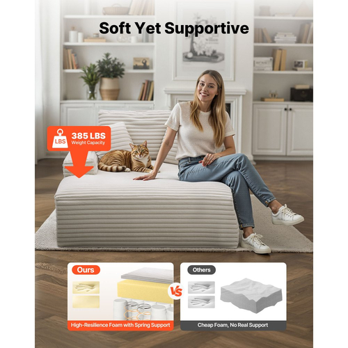 Πολυθρόνα VEVOR, Πολυθρόνα Εσωτερικού Χώρου 1380 mm Χωρίς Κόκαλα, Μοντέρνα Υπερμεγέθης Πολυθρόνα Ανάγνωσης με Ταπετσαρία και Μαξιλάρια & Μπράτσα, Καναπές-Καναπές-Βαθιά Κάθισμα-Κρεβάτι για Σαλόνι, Υπνοδωμάτιο, Μπεζ