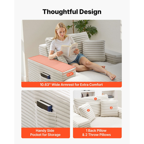 Πολυθρόνα VEVOR, Πολυθρόνα Εσωτερικού Χώρου 1380 mm Χωρίς Κόκαλα, Μοντέρνα Υπερμεγέθης Πολυθρόνα Ανάγνωσης με Ταπετσαρία και Μαξιλάρια & Μπράτσα, Καναπές-Καναπές-Βαθιά Κάθισμα-Κρεβάτι για Σαλόνι, Υπνοδωμάτιο, Μπεζ