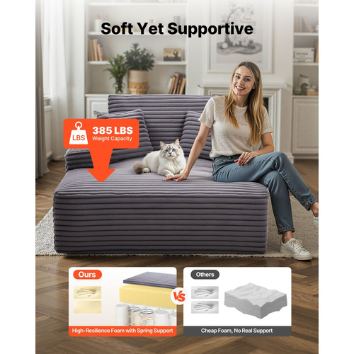 Πολυθρόνα VEVOR, Πολυθρόνα Εσωτερικού Χώρου 1240 mm Χωρίς Κόκαλα, Μοντέρνα Υπερμεγέθης Πολυθρόνα Ανάγνωσης με Μαξιλάρια & Μπράτσα, Καναπές-Καναπές-Βαθιά Κάθισμα-Κρεβάτι για Σαλόνι, Υπνοδωμάτιο, Μπαλκόνι