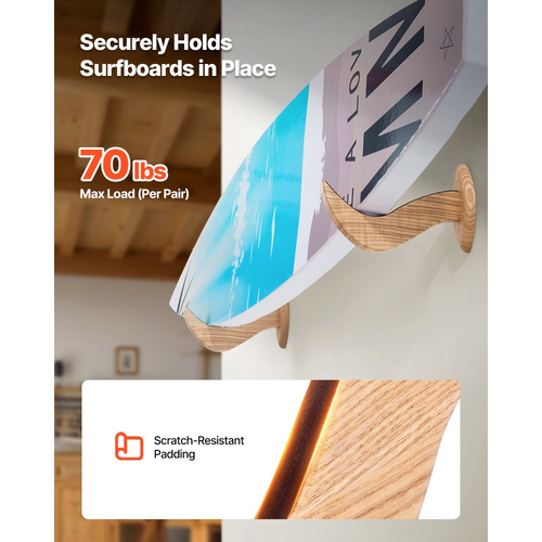 Βάση τοίχου για σανίδες του σερφ VEVOR, Οριζόντια βάση για αποθήκευση και προβολή σανίδων του σερφ, Ξύλινη βάση οργάνωσης σανίδων για τον τοίχο, Βάση στήριξης σανίδων του σερφ ιδανική για wakeboard, snowboard, kiteboard, shortboard, σκι