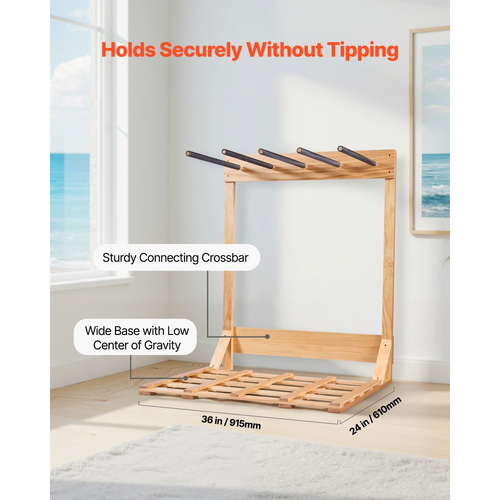 VEVOR Κάθετη Βάση για Σανίδες του Σερφ, Ξύλινη Σχάρα για Σανίδες του Σερφ 4 Επιπέδων για Αποθήκευση και Επίδειξη, Ανεξάρτητη Οργάνωση Βάσης Σανίδας, Βάση Σανίδας για Wakeboard, Snowboard, Kiteboard, Shortboard, Σκι