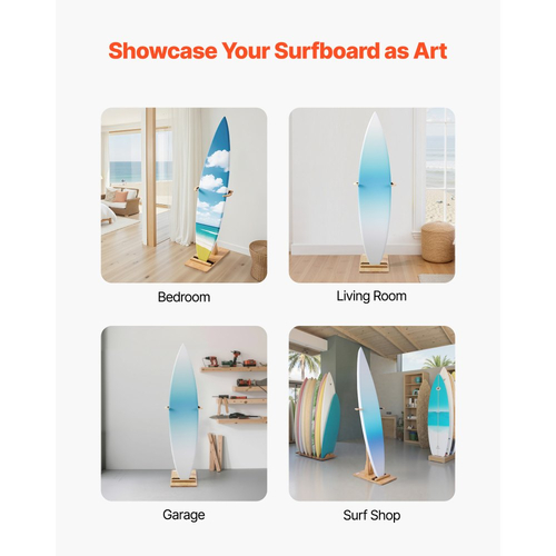 VEVOR Κάθετη Βάση για Σανίδες του Σερφ, Ξύλινη Βάση για Αποθήκευση και Επίδειξη, Ρυθμιζόμενη & Ελεύθερη Βάση Οργάνωσης Σανίδων με Επένδυση, για Wakeboards, Snowboards, Kiteboards, Shortboards, Σκι