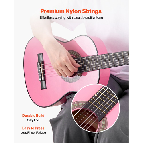 Κλασική κιθάρα VEVOR, 780 mm, Ξύλινο κιτ εκκίνησης κλασικής κιθάρας για αρχάριους, με χορδές νάιλον, τσάντα συναυλιών, λουράκι, κουρδιστήρι, επιπλέον χορδές, πένες, καποτάτο, ξύλο μπάσου, για παιδιά κορίτσια αγόρια μαθητές, ροζ