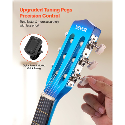 Κλασική κιθάρα VEVOR, 780 mm, Ξύλινο κιτ εκκίνησης κλασικής κιθάρας για αρχάριους, με χορδές νάιλον, τσάντα συναυλιών, λουράκι, κουρδιστήρι, επιπλέον χορδές, πένες, καποτάτο, ξύλο μπάσου, για παιδιά κορίτσια αγόρια μαθητές, μπλε