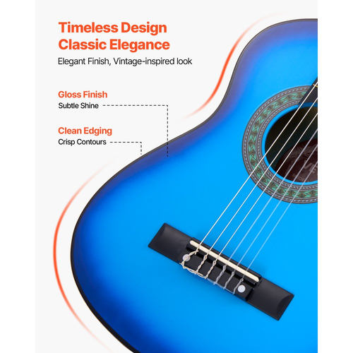 Κλασική κιθάρα VEVOR, 780 mm, Ξύλινο κιτ εκκίνησης κλασικής κιθάρας για αρχάριους, με χορδές νάιλον, τσάντα συναυλιών, λουράκι, κουρδιστήρι, επιπλέον χορδές, πένες, καποτάτο, ξύλο μπάσου, για παιδιά κορίτσια αγόρια μαθητές, μπλε
