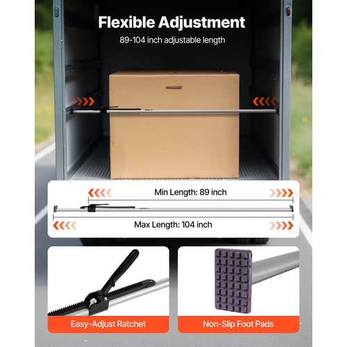 Μπάρα Φορτίου VEVOR, Μπάρα Φορτίου με Καστάνια Ρυθμιζόμενη από 2261mm έως 2642mm, Σταθεροποιητής Φορτίου από Βαρύ Τύπο με Αντιολισθητικό Πέλμα, Μπάρες Ασφαλείας Φορτίου Πλατφόρμας Φορτηγού για Φορτηγό, Ημιρυμουλκούμενο, Ρυμουλκούμενο (2PCS)