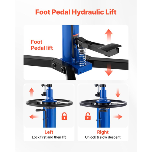 Υδραυλικός γρύλος μετάδοσης κίνησης VEVOR, 1660 λίβρες / 0,75 τόνοι, τηλεσκοπικός γρύλος μετάδοσης κίνησης με πεντάλ ποδιού, περιστρεφόμενος τροχός 360°, ύψος ανύψωσης 88-176 cm, ανυψωτικός γερανός για γκαράζ/καταστήματα