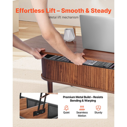 Τραπεζάκι σαλονιού VEVOR 1000 mm με ανασηκούμενη επιφάνεια, Οβάλ τραπεζάκι σαλονιού με 3 κρυφά τμήματα, Ξύλινο οβάλ κεντρικό γραφείο Mid Century με αποθηκευτικό χώρο, Ανασηκούμενη επιφάνεια για το σπίτι και το γραφείο, Εύκολη συναρμολόγηση, Καρυδιά