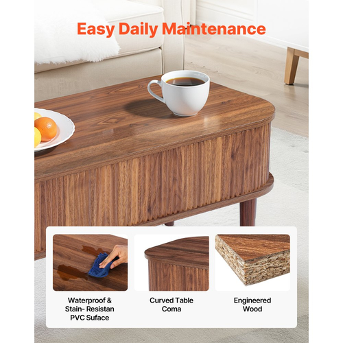 Τραπεζάκι σαλονιού VEVOR 1000 mm με ανασηκούμενη επιφάνεια, Οβάλ τραπεζάκι σαλονιού με 3 κρυφά τμήματα, Ξύλινο οβάλ κεντρικό γραφείο Mid Century με αποθηκευτικό χώρο, Ανασηκούμενη επιφάνεια για το σπίτι και το γραφείο, Εύκολη συναρμολόγηση, Καρυδιά