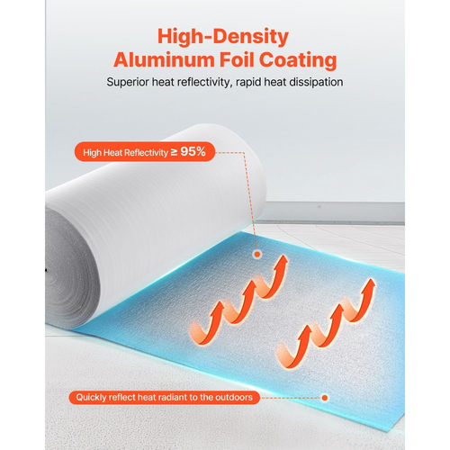 Ανακλαστικός Ρολό Μονωτικής Χρήσης VEVOR, Ακτινοβολικό Φράγμα με Πυρήνα Αφρού EPE, 3mm 76,2mx 1,22 m, Φύλλο Αλουμινίου Λευκή Φιλμ PE Θερμοανακλαστική Ασπίδα, Θερμομονωτικό Ρολό για Πόρτες Γκαράζ και Παράθυρα Στέγης RV