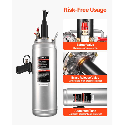 Φορητό εργαλείο φουσκώματος ελαστικών VEVOR, φυσητήρας αέρα 2,6 γαλονιών/10 λίτρων, φορητό εργαλείο φουσκώματος ελαστικών, πίεση λειτουργίας 87-116 PSI, φουσκωτής θέσης με σκανδάλη για αυτοκίνητο, συμπαγές SUV, ελαφρύ φορτηγό, ηλεκτρικό ποδήλατο, τροχόσπιτο, ATV