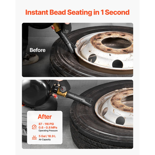 VEVOR Αεροδυναμικό Εργαλείο Αερισμού Ελαστικών, 5 Γαλόνια / 18,9 Λ, Εργαλείο Αερισμού Ελαστικών Βαρέως Τύπου, Πίεση Λειτουργίας 87-116 PSI, Φουσκωτή Σέλας με Σκανδάλη Αέρα για Pickup, Φορτηγό, ATV, Jeep, Van, Τρακτέρ, RV, Μαύρο