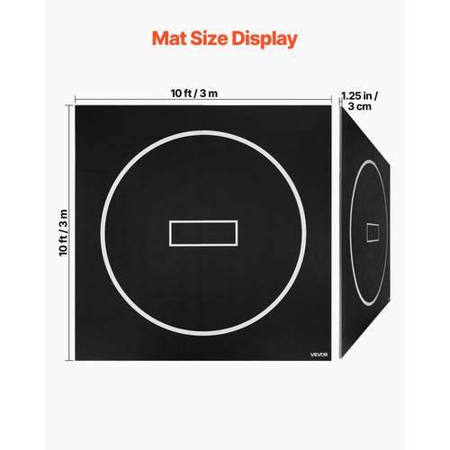 Χαλί πάλης VEVOR 3x3m, παχύ χαλάκι πολεμικών τεχνών για γυμναστική στο σπίτι, αδιάβροχα χαλάκια προπόνησης PVC με κύκλους, για γυμναστική, τατάμι, jiu jitsu bjj mma τζούντο, πυγμαχία, μαύρο