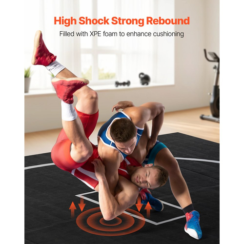 Χαλί πάλης VEVOR 3x3m, παχύ χαλάκι πολεμικών τεχνών για γυμναστική στο σπίτι, αδιάβροχα χαλάκια προπόνησης PVC με κύκλους, για γυμναστική, τατάμι, jiu jitsu bjj mma τζούντο, πυγμαχία, μαύρο