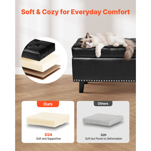 Πάγκος ωοτοκίας VEVOR με κουμπιά και φούντες, Πάγκος από δέρμα PU με αποθηκευτικό χώρο και πόδια από μασίφ ξύλο, Μοντέρνοι πάγκοι παπουτσιών με κάθισμα για είσοδο, Ταπετσαρισμένοι πάγκοι στο τέλος του κρεβατιού για σαλόνι, Τραπεζαρία, Μαύρος