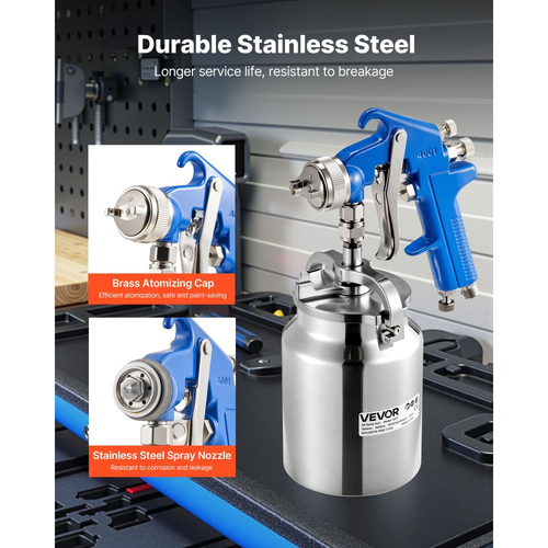 Πιστόλι ψεκασμού VEVOR Siphon Feed, Πιστόλι ψεκασμού αέρα υψηλής ψεκασμού, Ψεκαστήρας βαφής αυτοκινήτου 1000cc με ακροφύσιο 1,8 mm, ρυθμιζόμενη παροχή και όγκος αέρα για βάψιμο αυτοκινήτου, επίπλων, τοίχων, σπιτιού