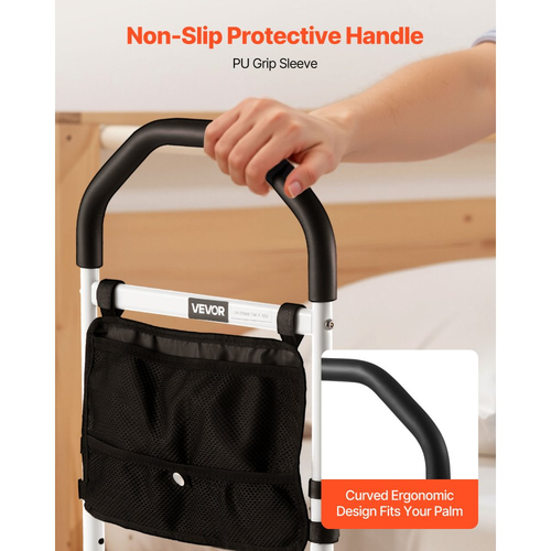 VEVOR Ράγα κρεβατιού για ηλικιωμένους, Ράγες υποβοήθησης κομοδίνου με πόδι στήριξης και χειρολισθήρα PU, Ρυθμιζόμενο ύψος μπαστούνι κομοδίνου από σωλήνα από ανθρακούχο χάλυβα, Μπάρες κρεβατιού για ηλικιωμένους και ασθενείς, Ταιριάζει σε κρεβάτια King, Queen, Full, Twin