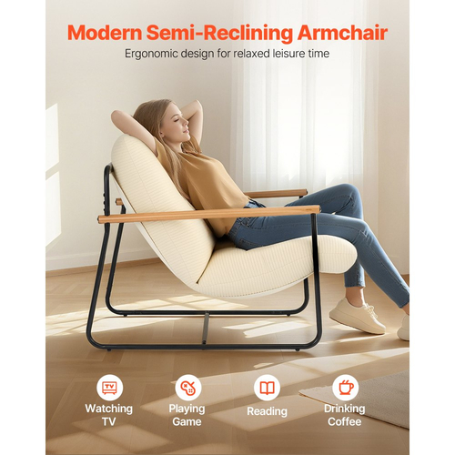 Πολυθρόνα VEVOR Accent, Μεταλλική καρέκλα με ξύλινα μπράτσα, Μοντέρνα άνετη πολυθρόνα με ταπετσαρία, με μαλακό αφρώδες μαξιλάρι, Αποσπώμενο μαξιλάρι, για σαλόνι, υπνοδωμάτιο, αίθουσα ανάγνωσης, γραφείο, μπεζ